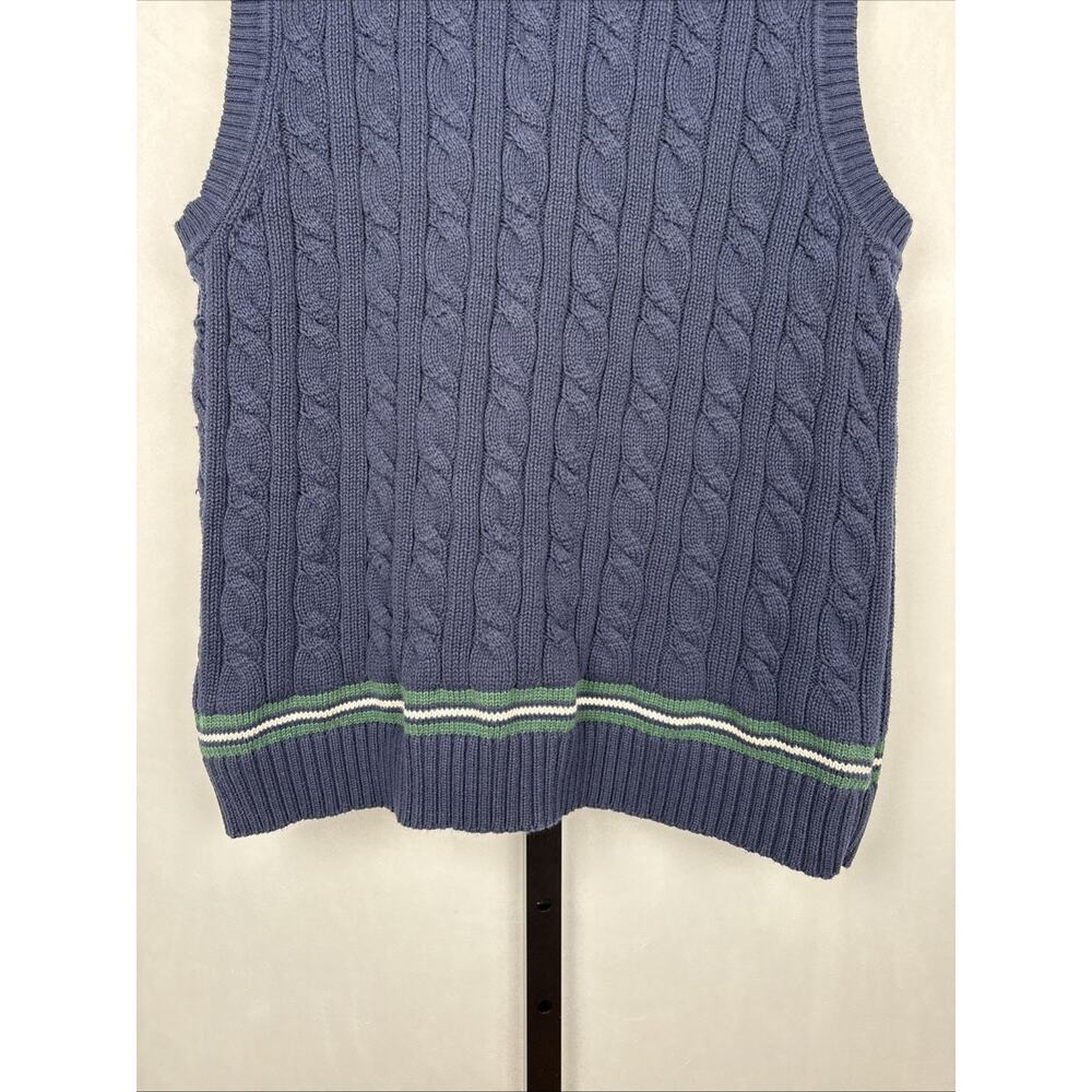 Club Room Sweater Vest Mens Large Cable Knit Navy Blue Cotton Logo Academia Golf - Picture 7 of 9